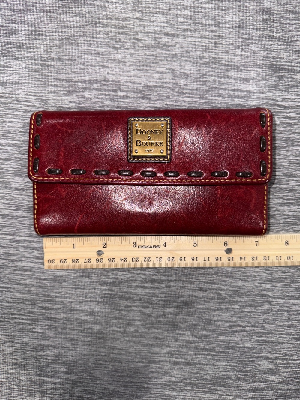 Dooney & Bourke Burgundy Whipstitch Florentine Leather Continental Wallet